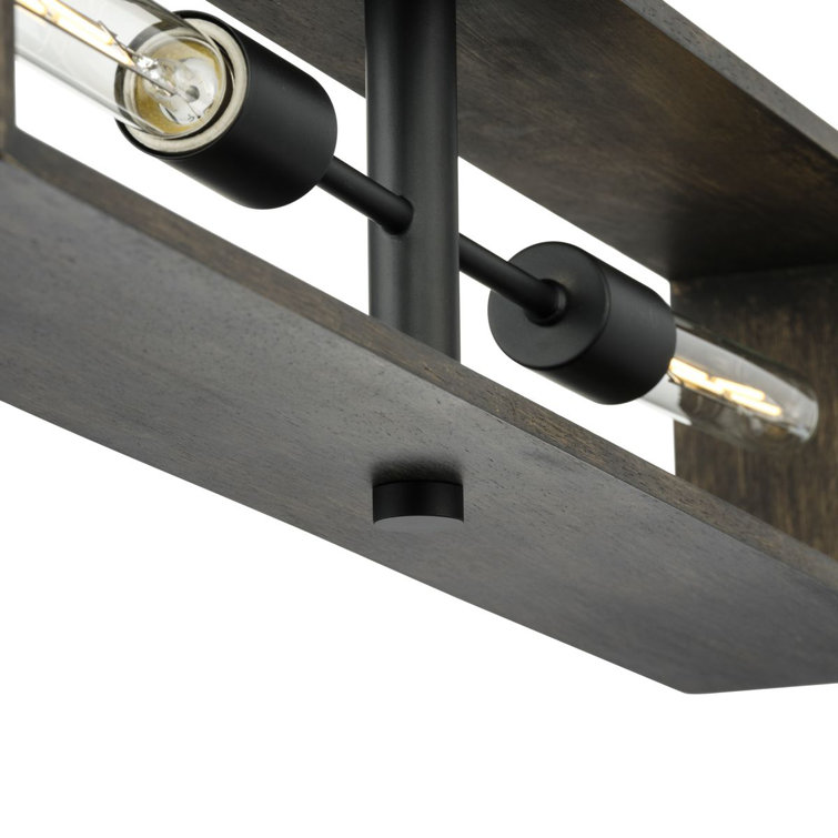 Matte Black and Wood 4-Light Geometric Chandelier