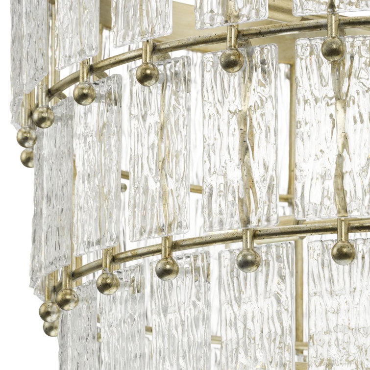 Gilded Silver 9-Light Tiered Chandelier with Artisanal Glass