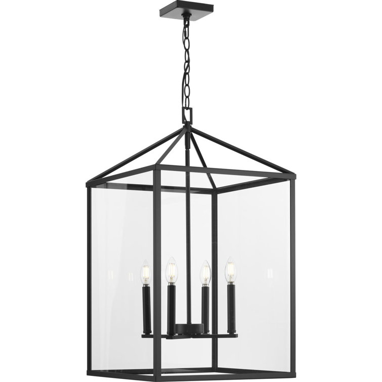 Hillcrest Matte Black 4-Light Glass Foyer Chandelier