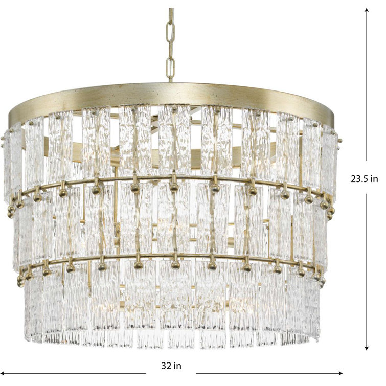 Gilded Silver 9-Light Tiered Chandelier with Artisanal Glass