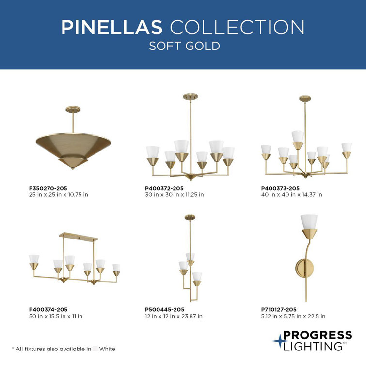 Pinellas Soft Gold 3-Light Pendant with Opal Glass Shades