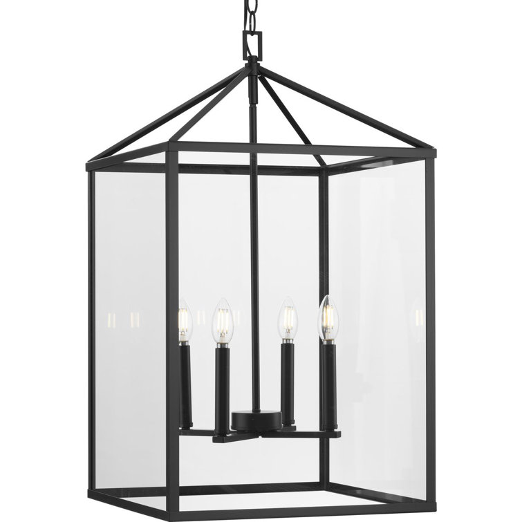Hillcrest Matte Black 4-Light Glass Foyer Chandelier
