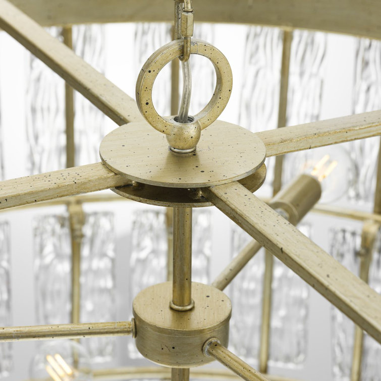 Gilded Silver 9-Light Tiered Chandelier with Artisanal Glass