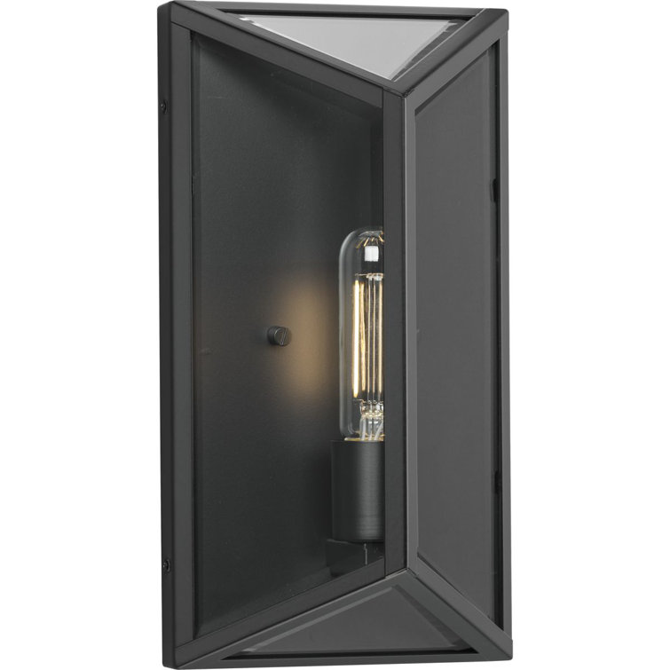 Matte Black Steel Outdoor Wall Lantern with Clear Glass