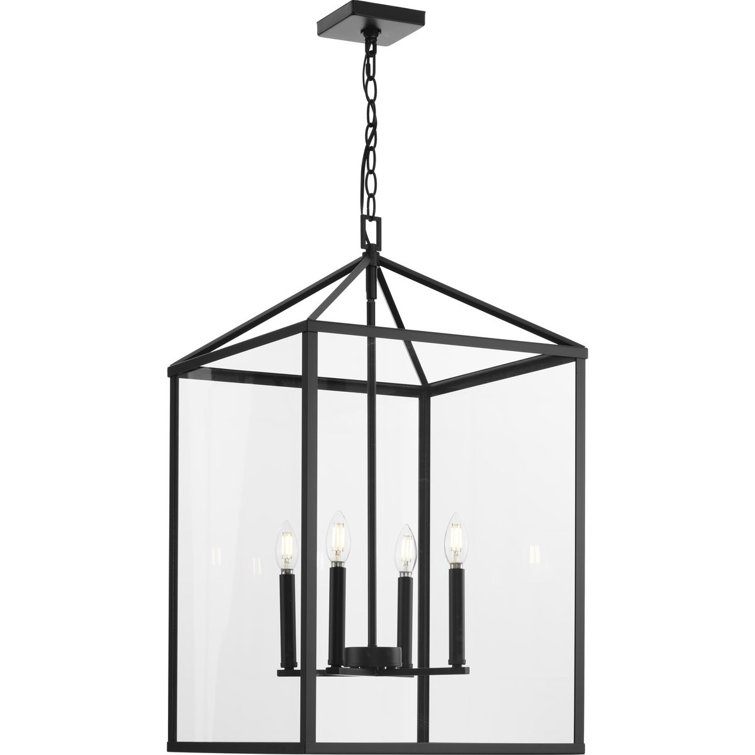 Hillcrest Matte Black 4-Light Glass Foyer Chandelier