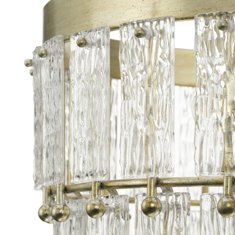 Gilded Silver 9-Light Tiered Chandelier with Artisanal Glass