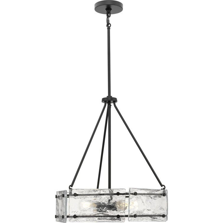 Rivera Matte Black 4-Light Chandelier with Textured Glass