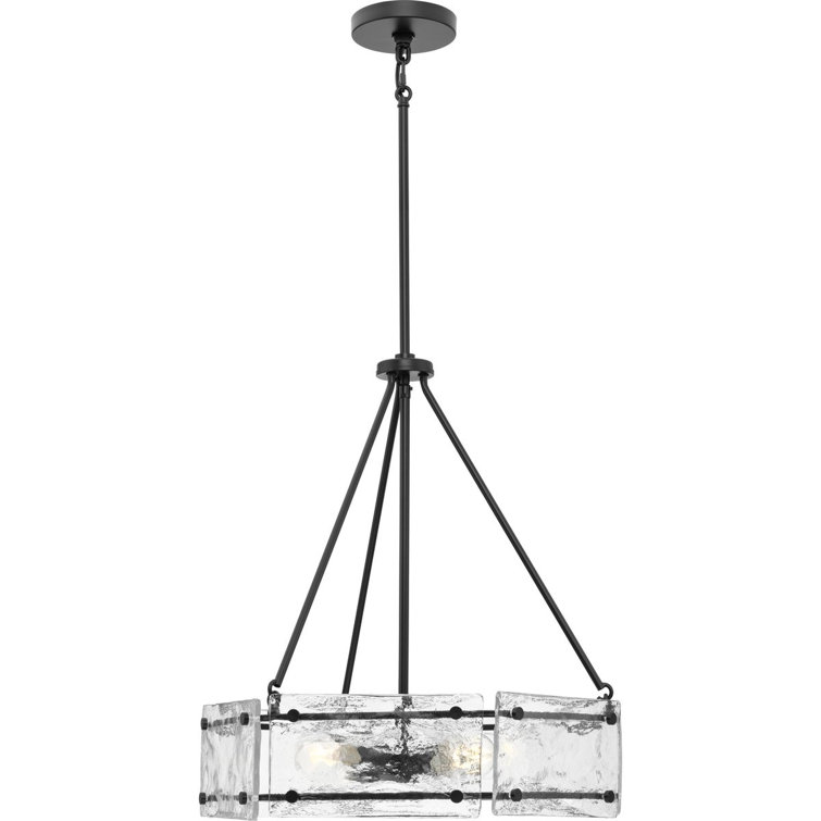 Rivera Matte Black 4-Light Chandelier with Textured Glass