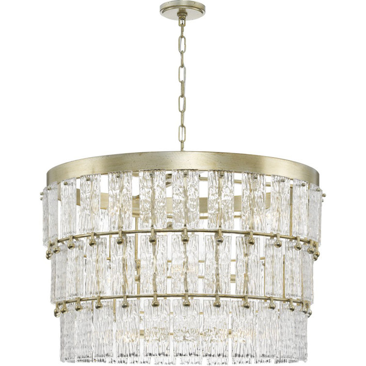 Gilded Silver 9-Light Tiered Chandelier with Artisanal Glass