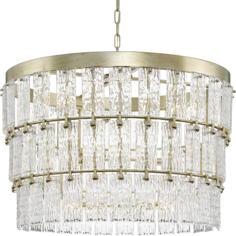 Gilded Silver 9-Light Tiered Chandelier with Artisanal Glass