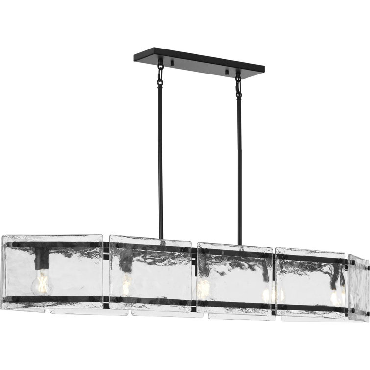 Rivera Matte Black 5-Light Linear Glass Chandelier