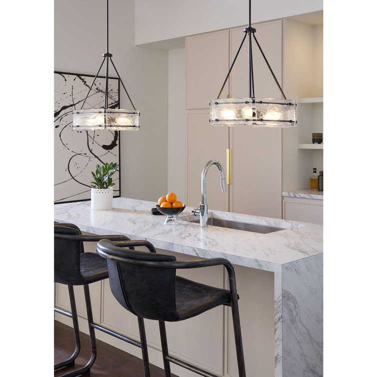 Rivera Matte Black 4-Light Chandelier with Textured Glass