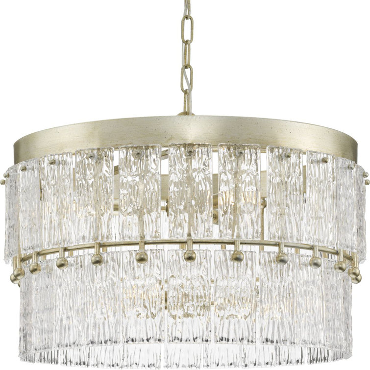 Chevall Gilded Silver 6-Light Tiered Chandelier with Artisanal Glass