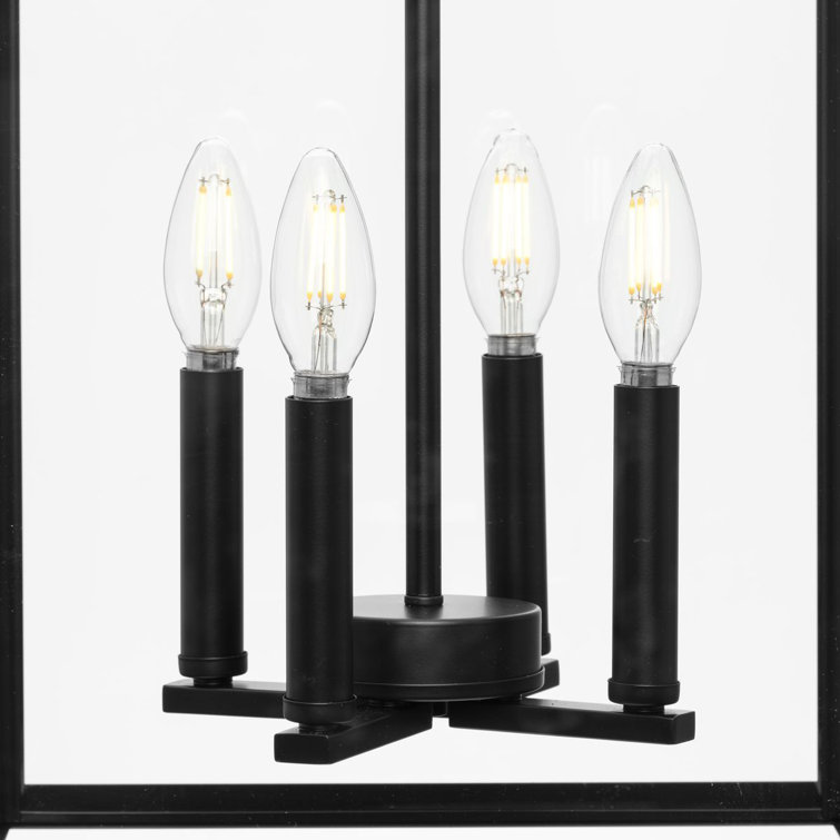 Hillcrest Matte Black 4-Light Foyer Pendant with Clear Glass Panels