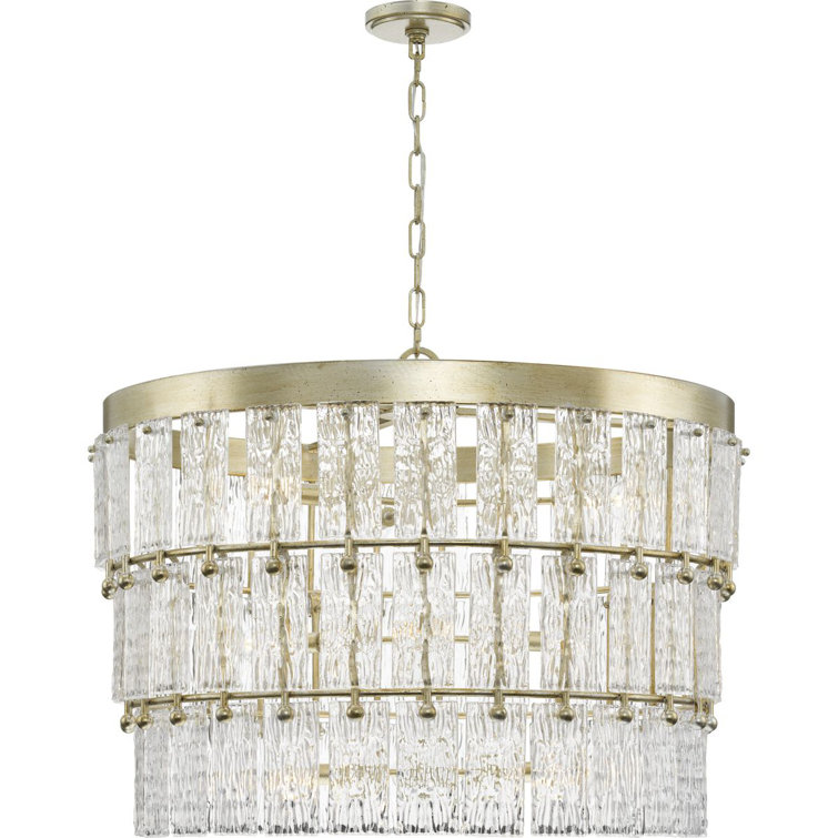 Gilded Silver 9-Light Tiered Chandelier with Artisanal Glass