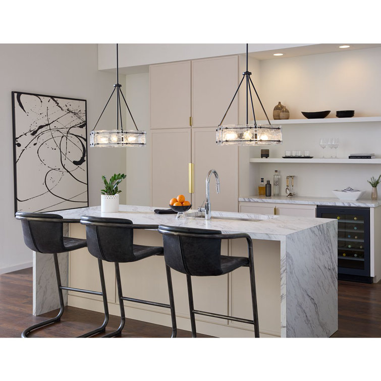 Rivera Matte Black 4-Light Chandelier with Textured Glass