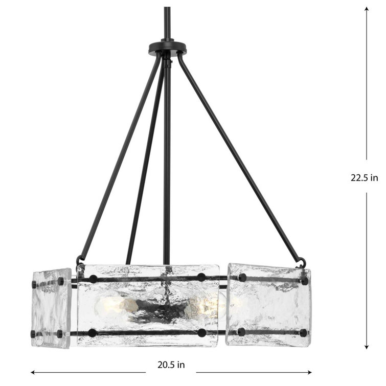 Rivera Matte Black 4-Light Chandelier with Textured Glass