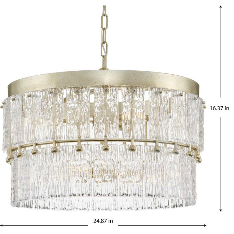 Chevall Gilded Silver 6-Light Tiered Chandelier with Artisanal Glass