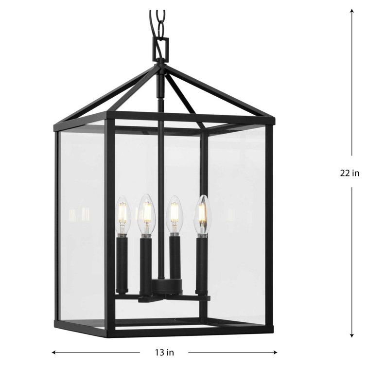 Hillcrest Matte Black 4-Light Foyer Pendant with Clear Glass Panels