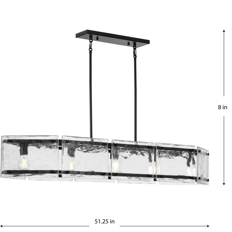 Rivera Matte Black 5-Light Linear Glass Chandelier