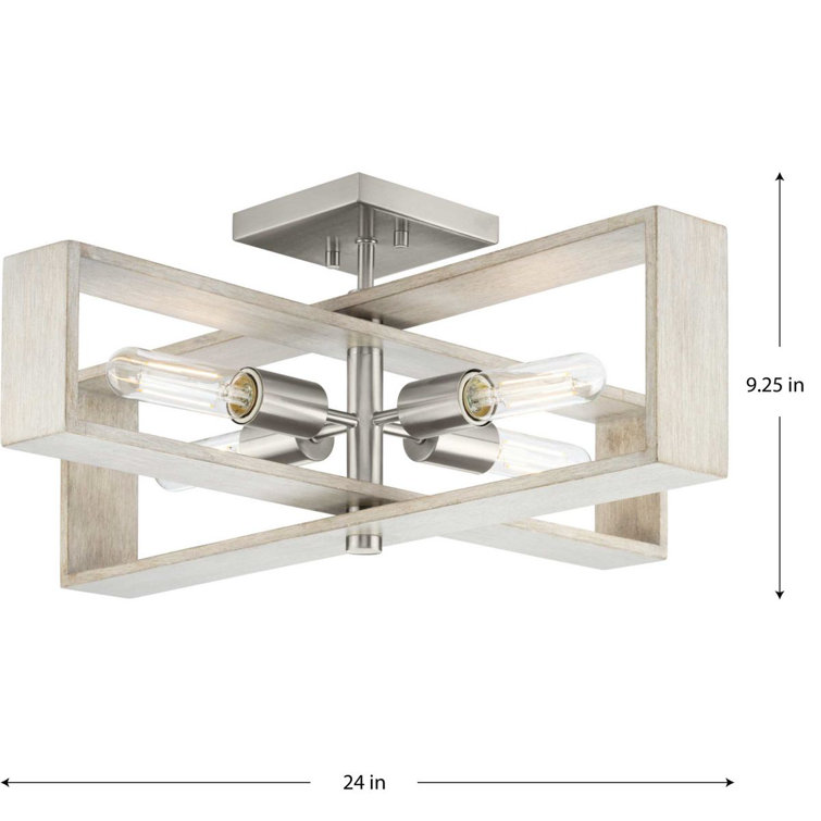 Boundary Brushed Nickel and Oak 4-Light Flush Mount