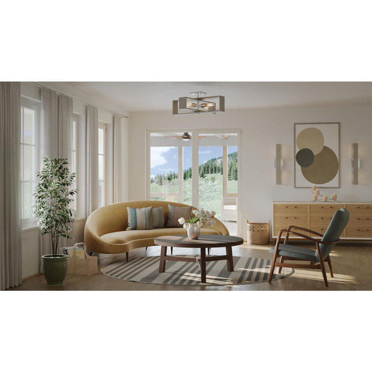 Boundary Brushed Nickel and Oak 4-Light Flush Mount