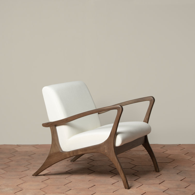 White Teak Handcrafted Lounge Chair with Performance Fabric