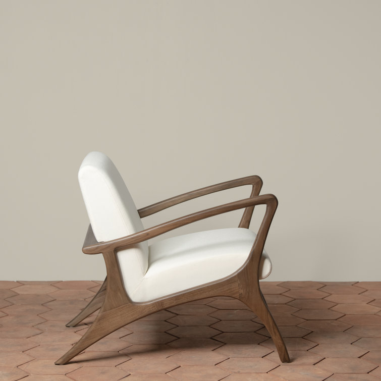 White Teak Handcrafted Lounge Chair with Performance Fabric