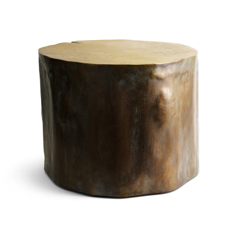 Rustic Round Brown Brass Etched Stool