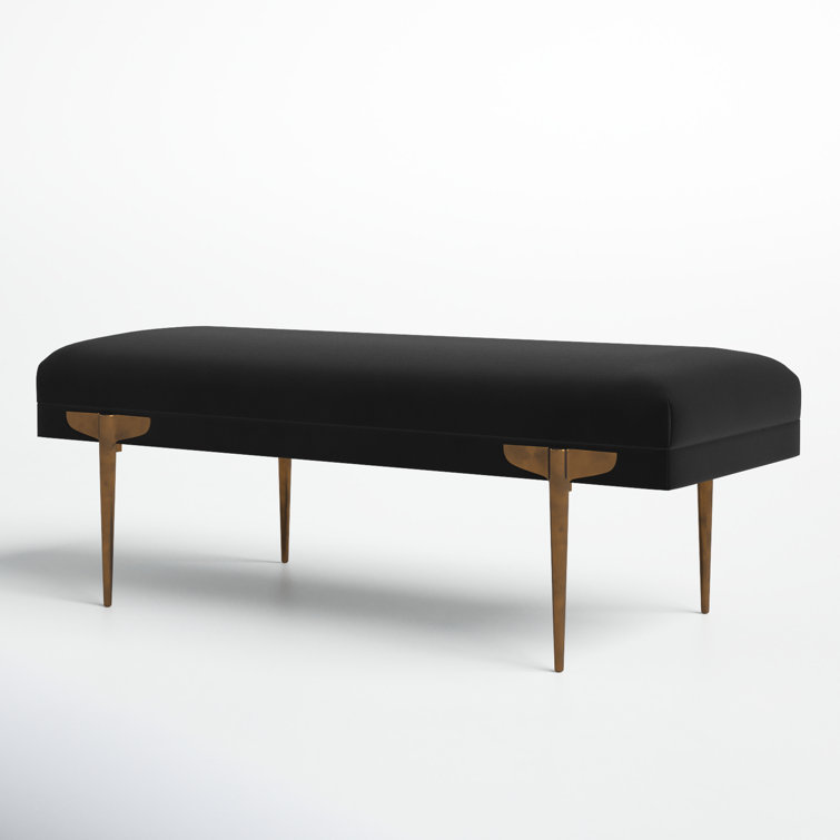 Elegant Brno Black Velvet Bench with Gold Stainless Steel Legs