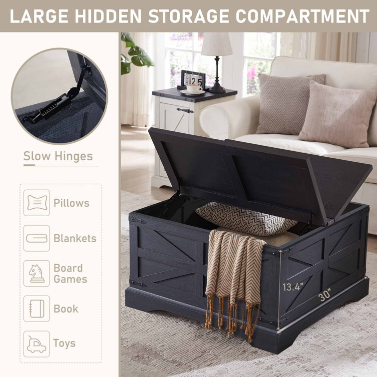 Black Square Wood Lift-Top Coffee Table with Hidden Storage