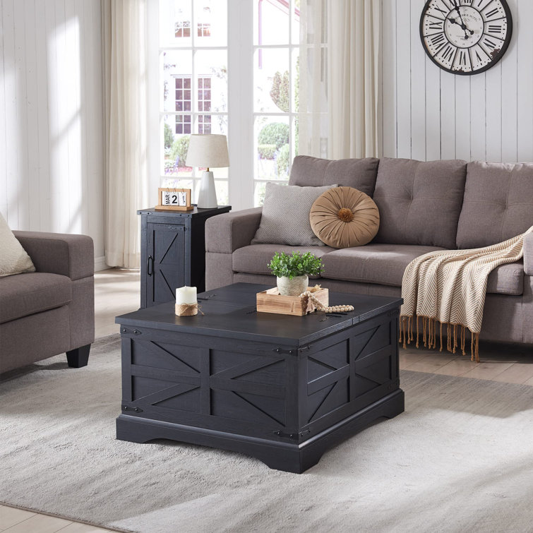 Black Square Wood Lift-Top Coffee Table with Hidden Storage