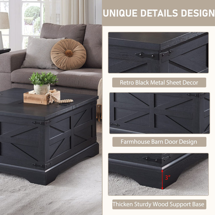 Black Square Wood Lift-Top Coffee Table with Hidden Storage