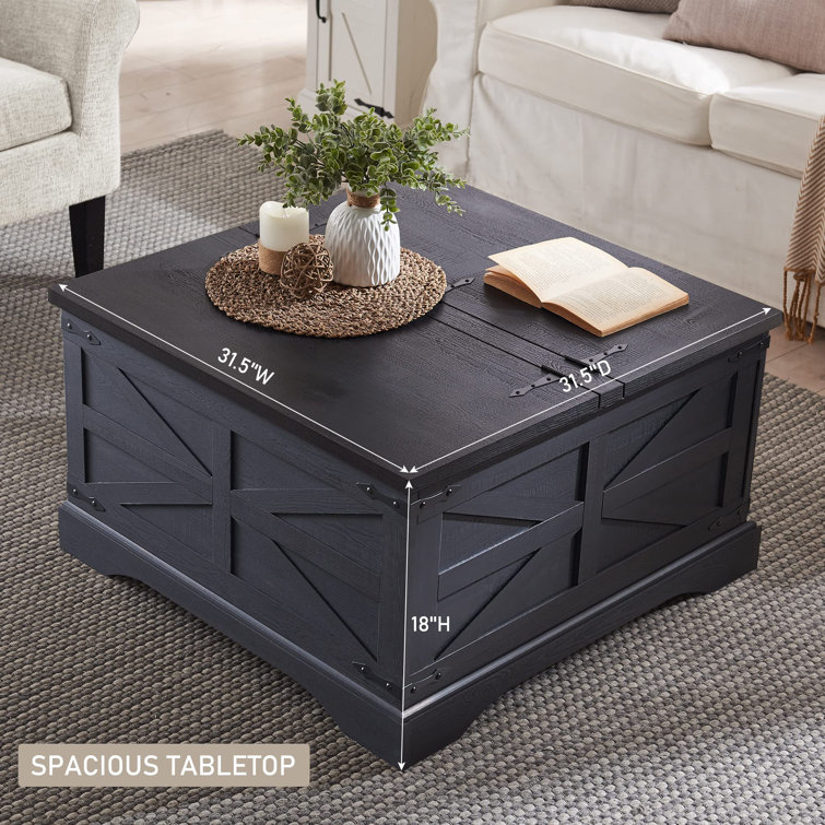 Black Square Wood Lift-Top Coffee Table with Hidden Storage