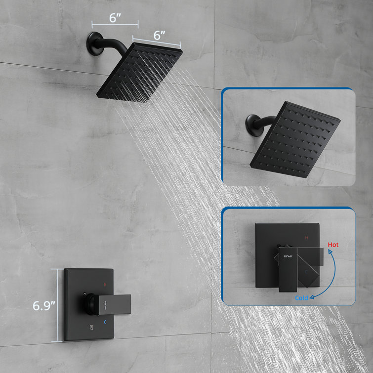 Matte Black Brass Rain Shower Faucet Set with Valve