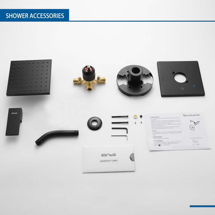 Matte Black Brass Rain Shower Faucet Set with Valve