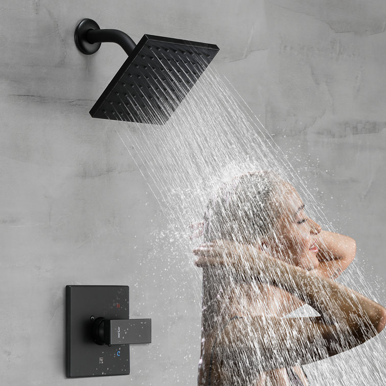 Matte Black Brass Rain Shower Faucet Set with Valve