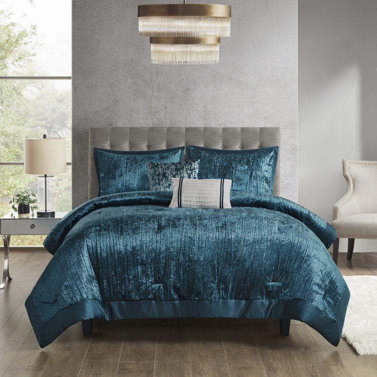 Teal King Velvet Down Alternative 5-Piece Bedspread Set
