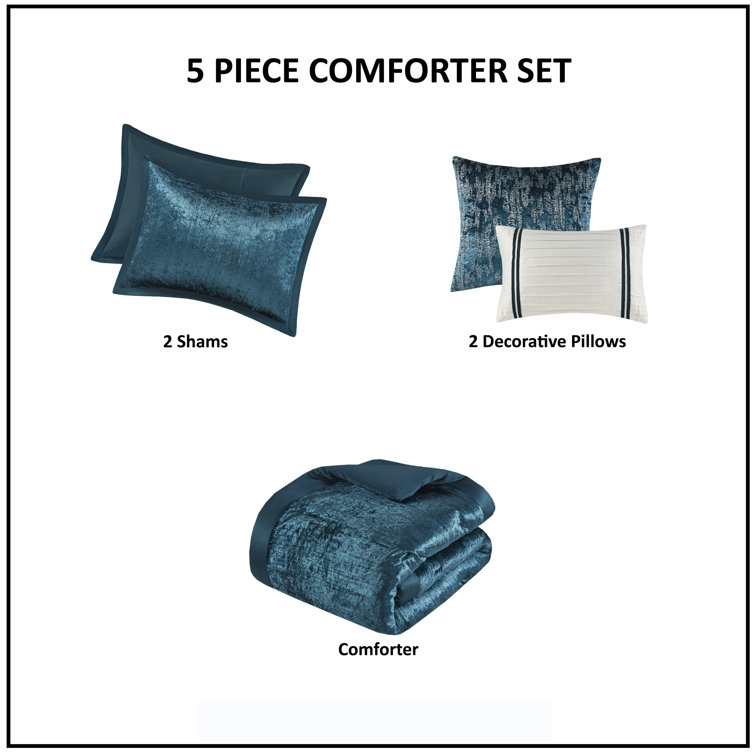 Teal King Velvet Down Alternative 5-Piece Bedspread Set