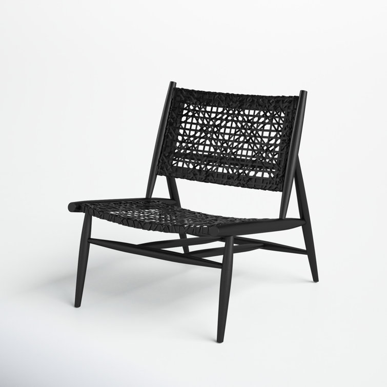 Transitional Black Leather and Wood 26'' Accent Chair