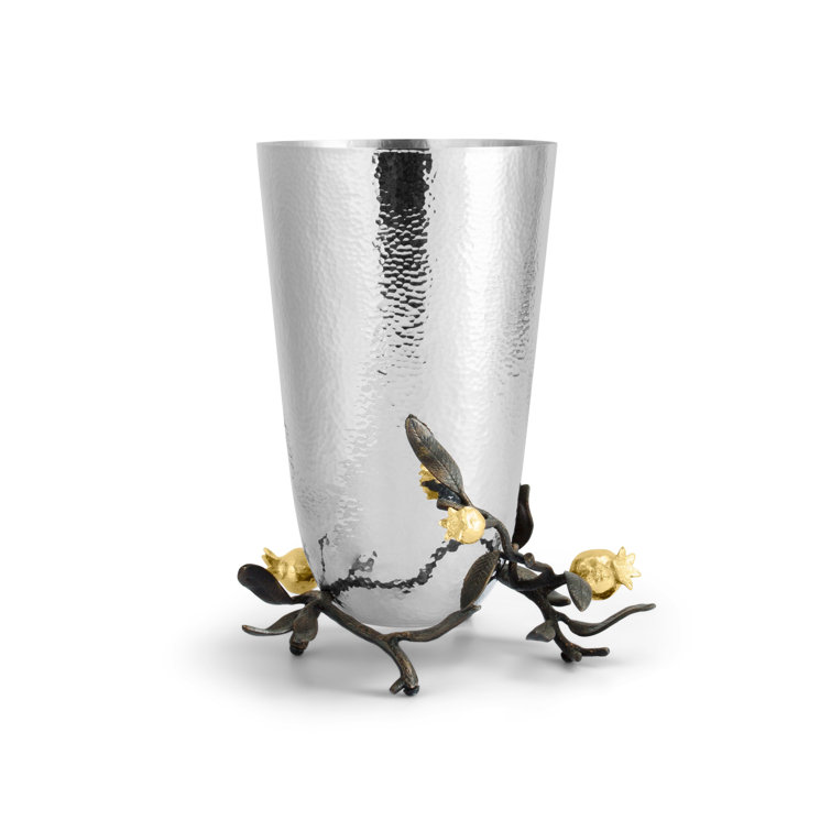 Rustic Multi-Color Metal Table Vase with Gold 3D Embellishments