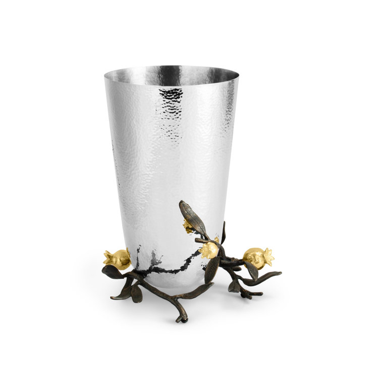 Rustic Multi-Color Metal Table Vase with Gold 3D Embellishments