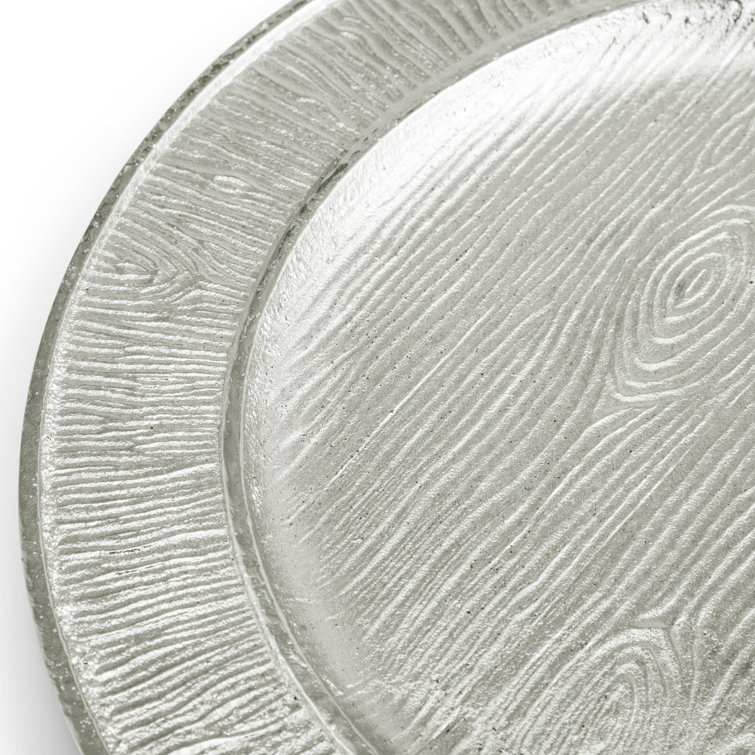 Rustic Gray Glass Charger Plate with Wood Grain Print