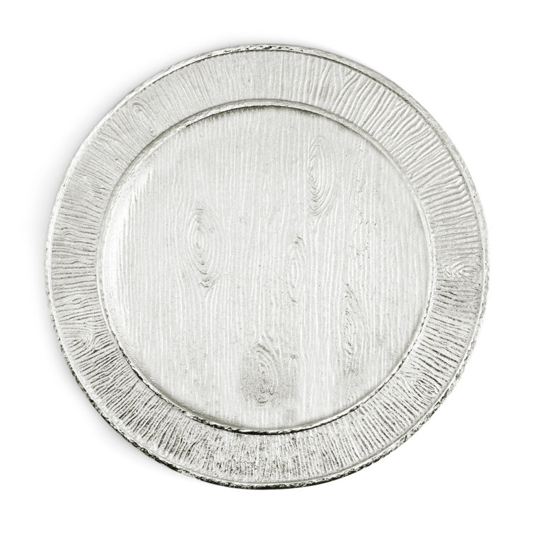 Rustic Gray Glass Charger Plate with Wood Grain Print