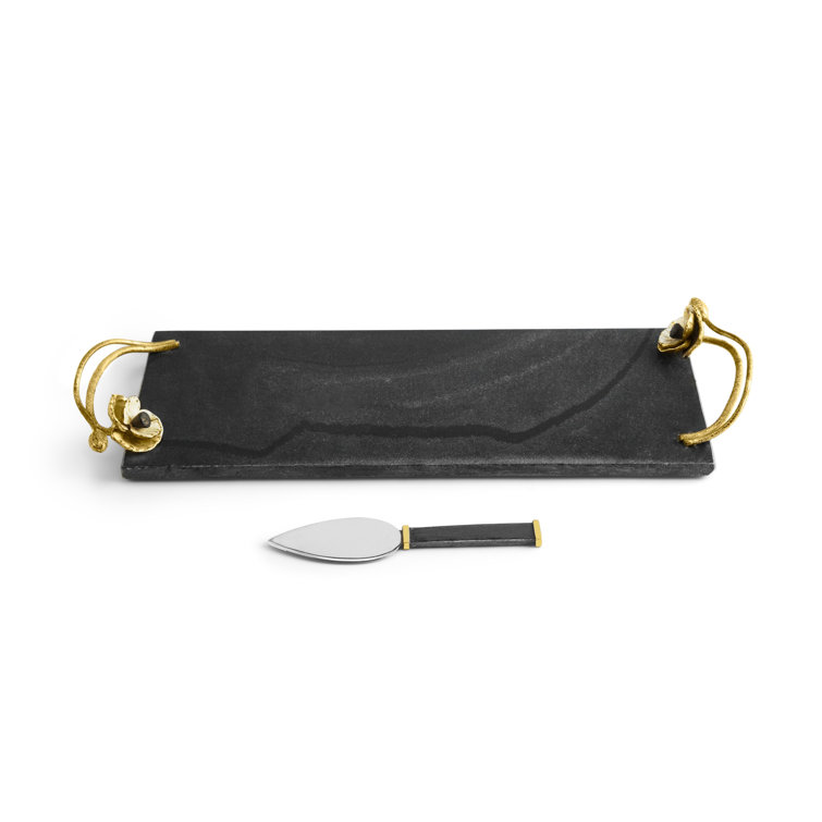 Small Black Marble Rectangular Cheese Board Set