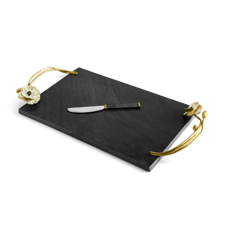 Black Marble Rectangular Cheese Board Set with Gold Embellishments