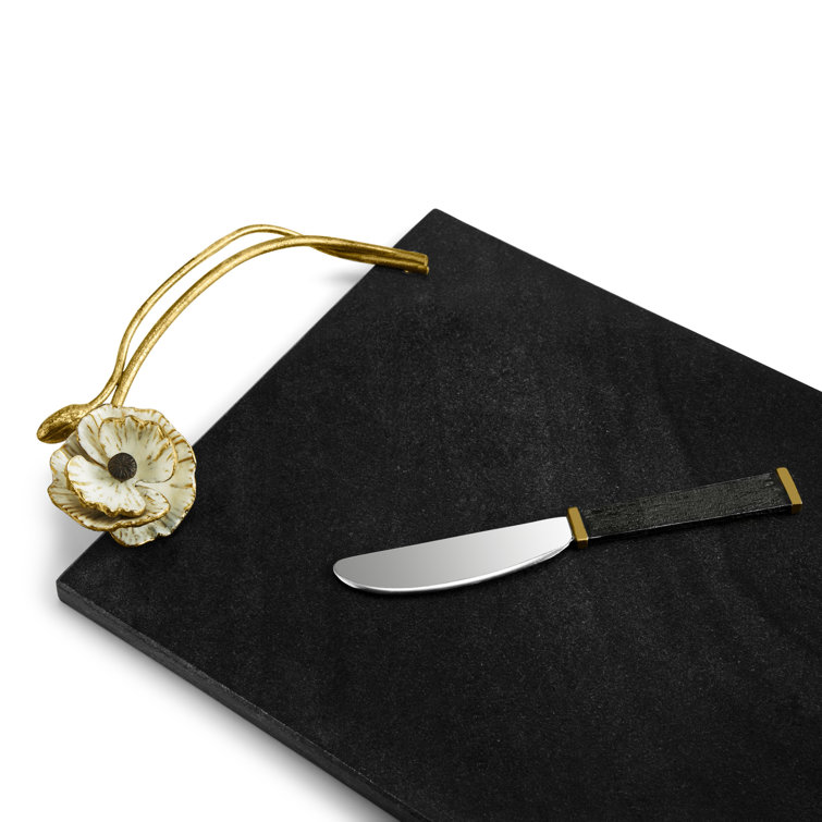 Black Marble Rectangular Cheese Board Set with Gold Embellishments