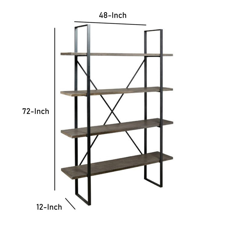 Gilesgrove Industrial Black Wood and Metal 4-Shelf Bookcase