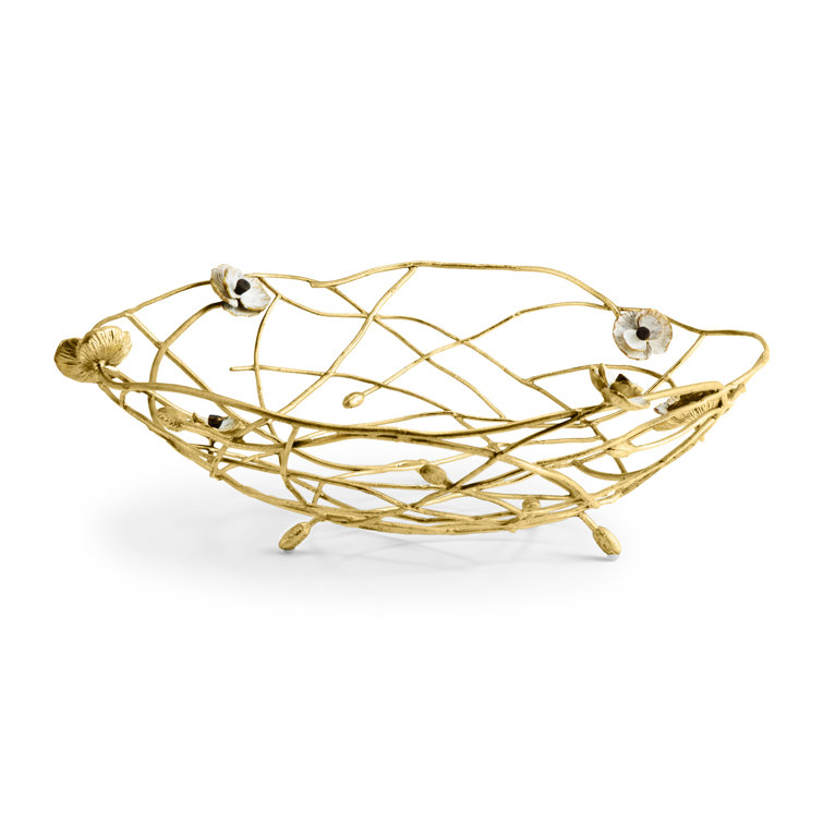 Handcrafted Gold and White Porcelain Abstract Centerpiece Bowl