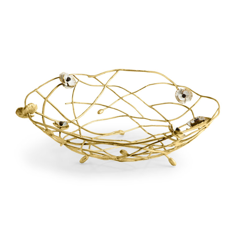 Handcrafted Gold and White Porcelain Abstract Centerpiece Bowl